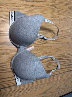 Victoria's Secret Gray Heather Push-Up Bra with Branded Straps